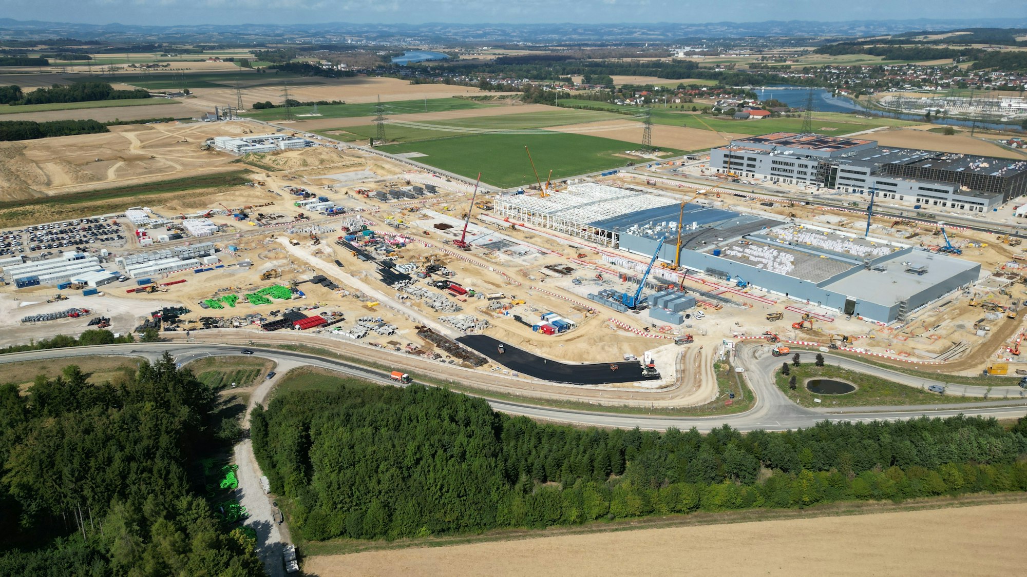 Aerial view of a large construction site