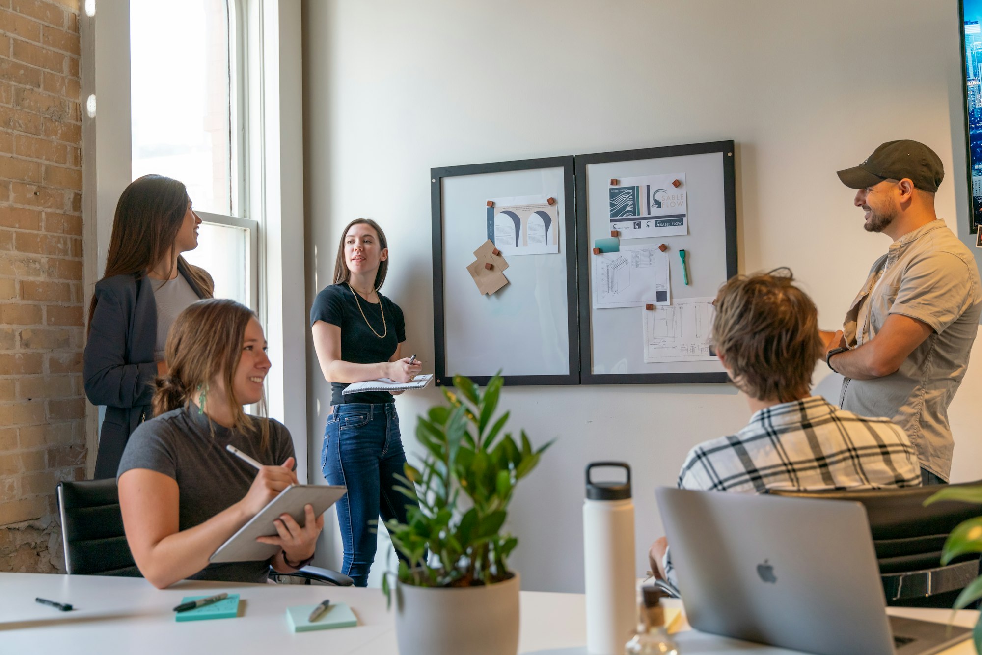 Team meeting in a sunlit office